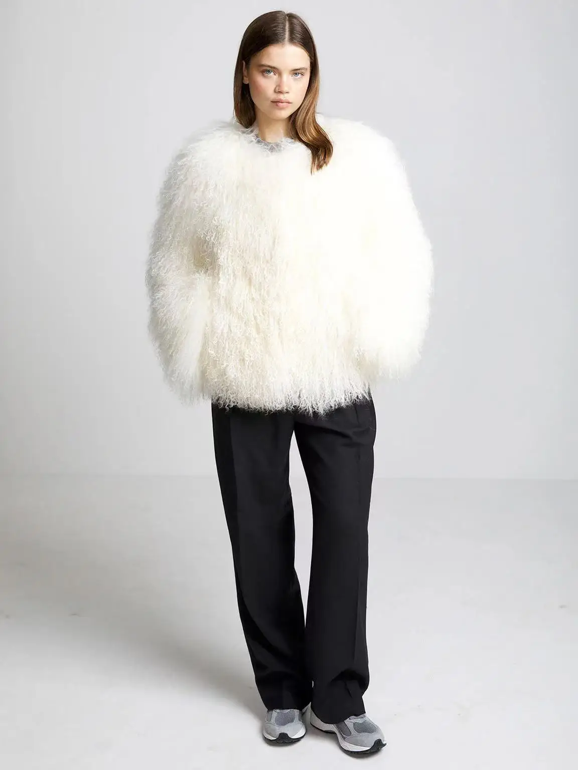 Mongolian Fur Coat Fur Jacket Women's Elegant Fluffy Solid Color Thickened Thermal Long Sleeve Coat Winter Fashion Oversized Lad