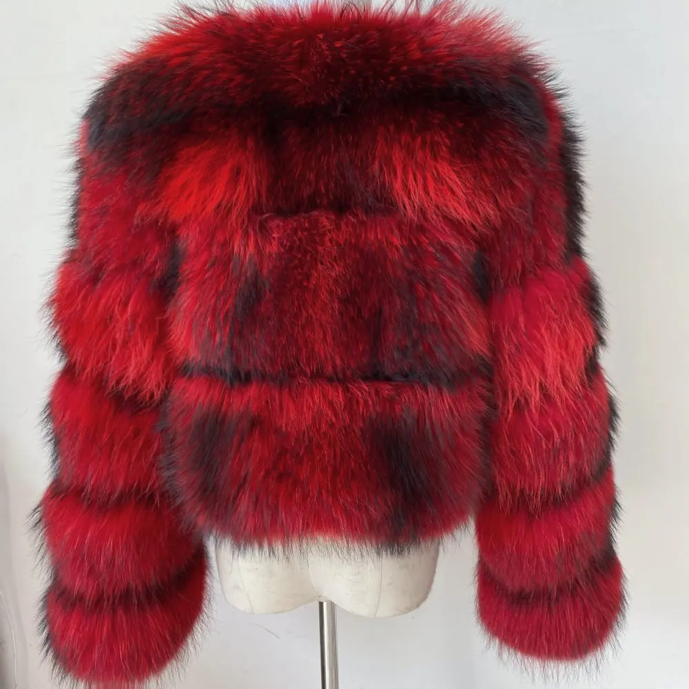 Real Natural Raccoon Jacket Women's Fashion Coats Real Fur Coat Round Neck Warm Thick Hoodie Detachable New Style