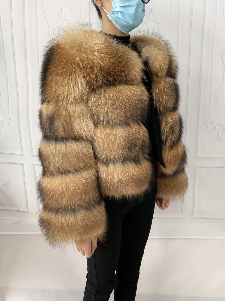 Real Natural Raccoon Jacket Women's Fashion Coats Real Fur Coat Round Neck Warm Thick Hoodie Detachable New Style