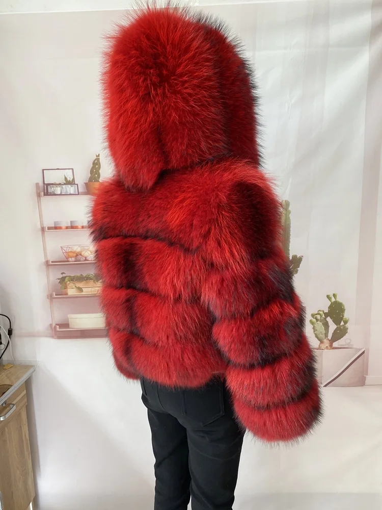 Real Natural Raccoon Jacket Women's Fashion Coats Real Fur Coat Round Neck Warm Thick Hoodie Detachable New Style