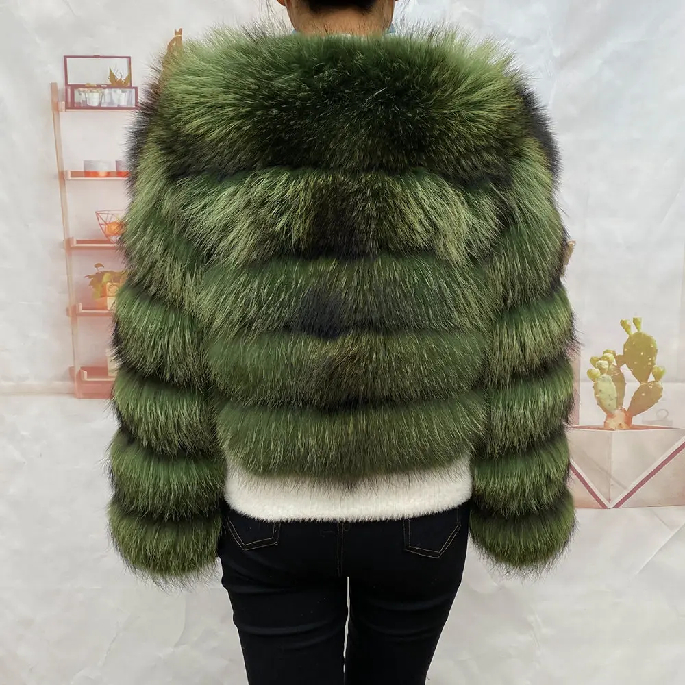 Real Natural Raccoon Jacket Women's Fashion Coats Real Fur Coat Round Neck Warm Thick Hoodie Detachable New Style