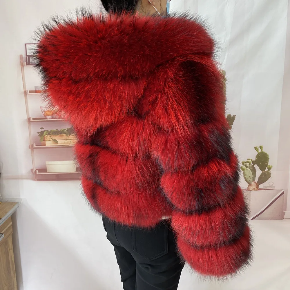 Real Natural Raccoon Jacket Women's Fashion Coats Real Fur Coat Round Neck Warm Thick Hoodie Detachable New Style