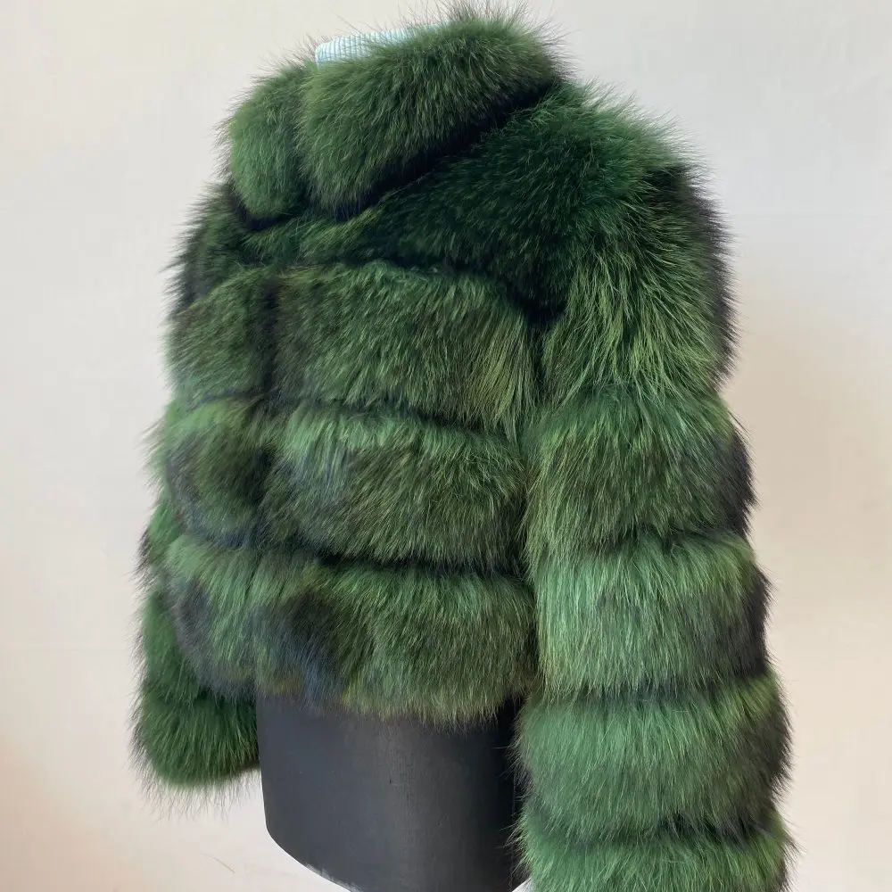 Real Natural Raccoon Jacket Women's Fashion Coats Real Fur Coat Round Neck Warm Thick Hoodie Detachable New Style