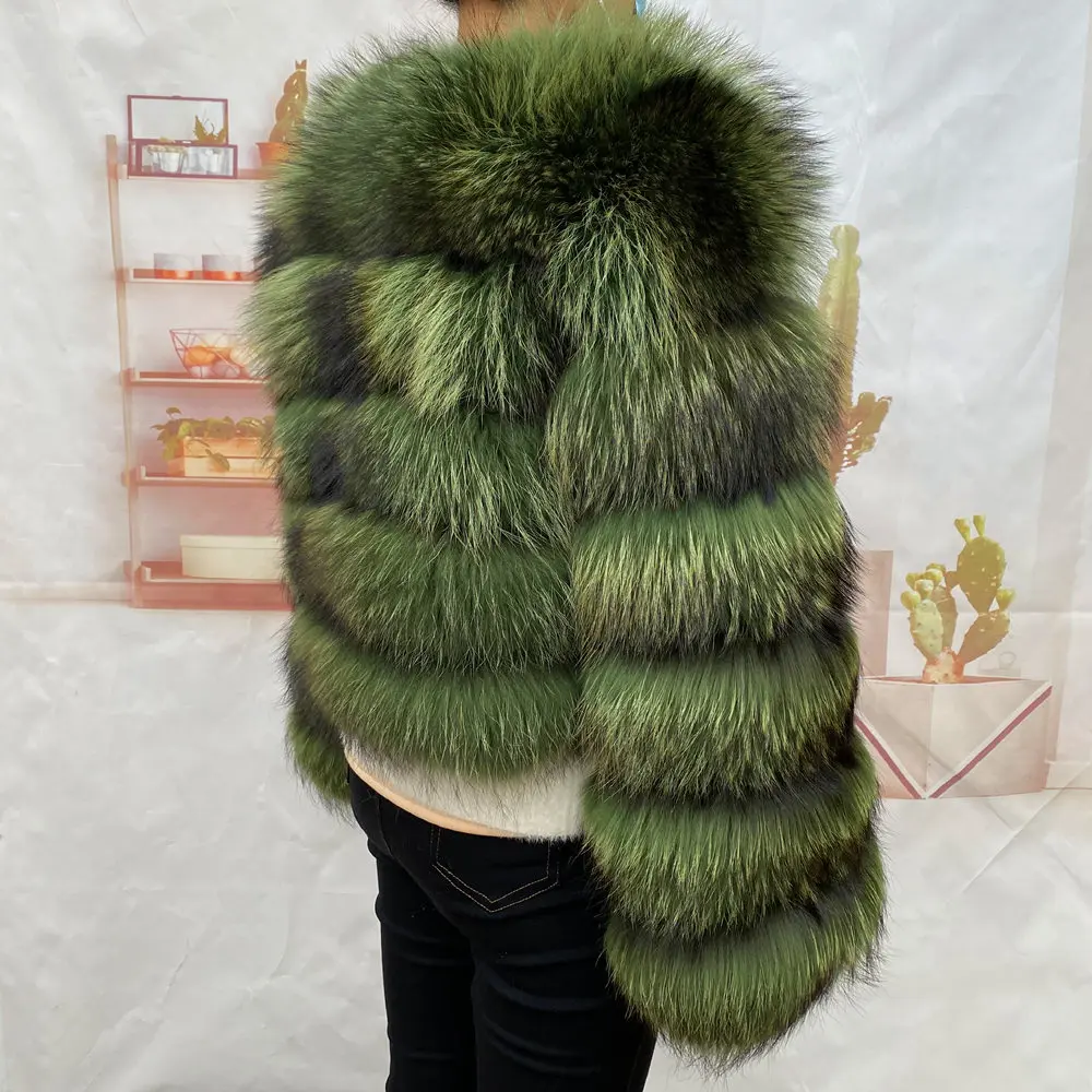 Real Natural Raccoon Jacket Women's Fashion Coats Real Fur Coat Round Neck Warm Thick Hoodie Detachable New Style