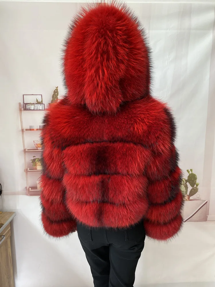 Real Natural Raccoon Jacket Women's Fashion Coats Real Fur Coat Round Neck Warm Thick Hoodie Detachable New Style