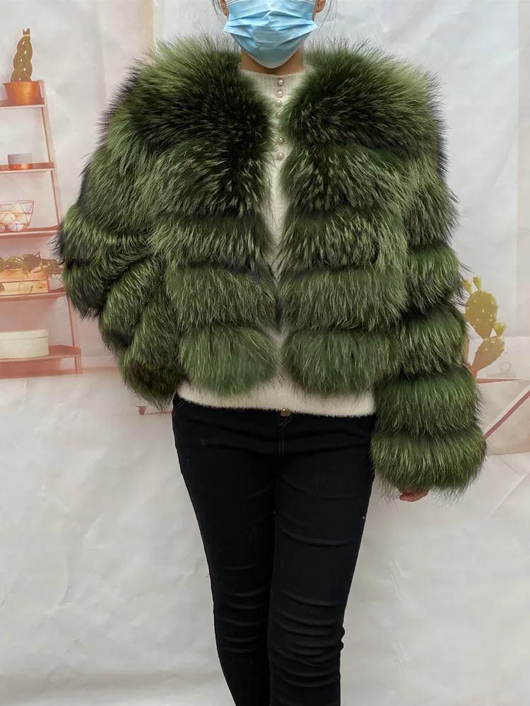 Real Natural Raccoon Jacket Women's Fashion Coats Real Fur Coat Round Neck Warm Thick Hoodie Detachable New Style