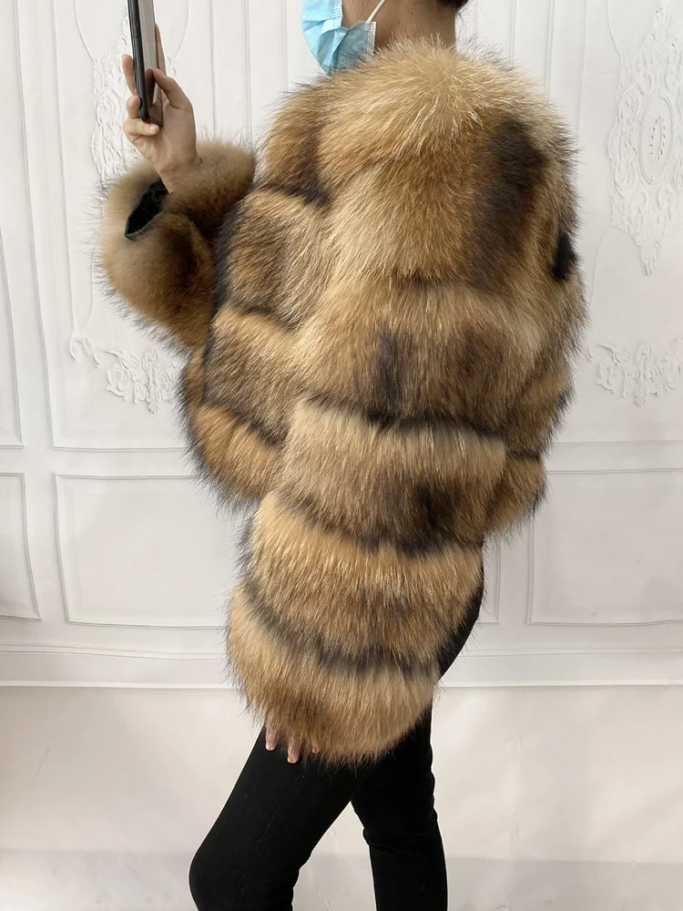 Real Natural Raccoon Jacket Women's Fashion Coats Real Fur Coat Round Neck Warm Thick Hoodie Detachable New Style