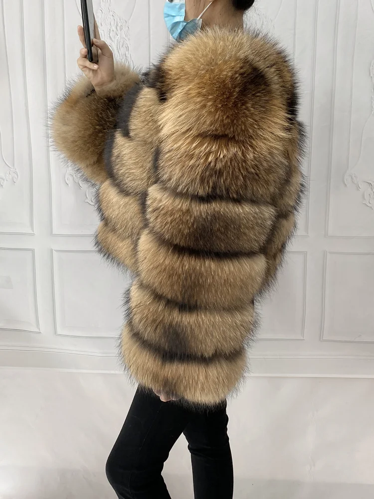 Real Natural Raccoon Jacket Women's Fashion Coats Real Fur Coat Round Neck Warm Thick Hoodie Detachable New Style