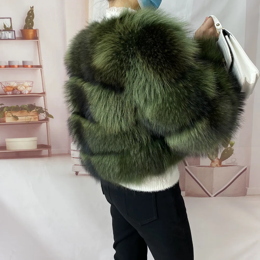 Real Natural Raccoon Jacket Women's Fashion Coats Real Fur Coat Round Neck Warm Thick Hoodie Detachable New Style