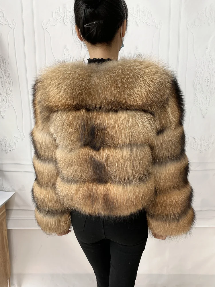 Real Natural Raccoon Jacket Women's Fashion Coats Real Fur Coat Round Neck Warm Thick Hoodie Detachable New Style