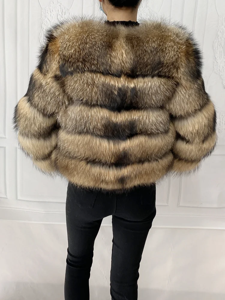 Real Natural Raccoon Jacket Women's Fashion Coats Real Fur Coat Round Neck Warm Thick Hoodie Detachable New Style