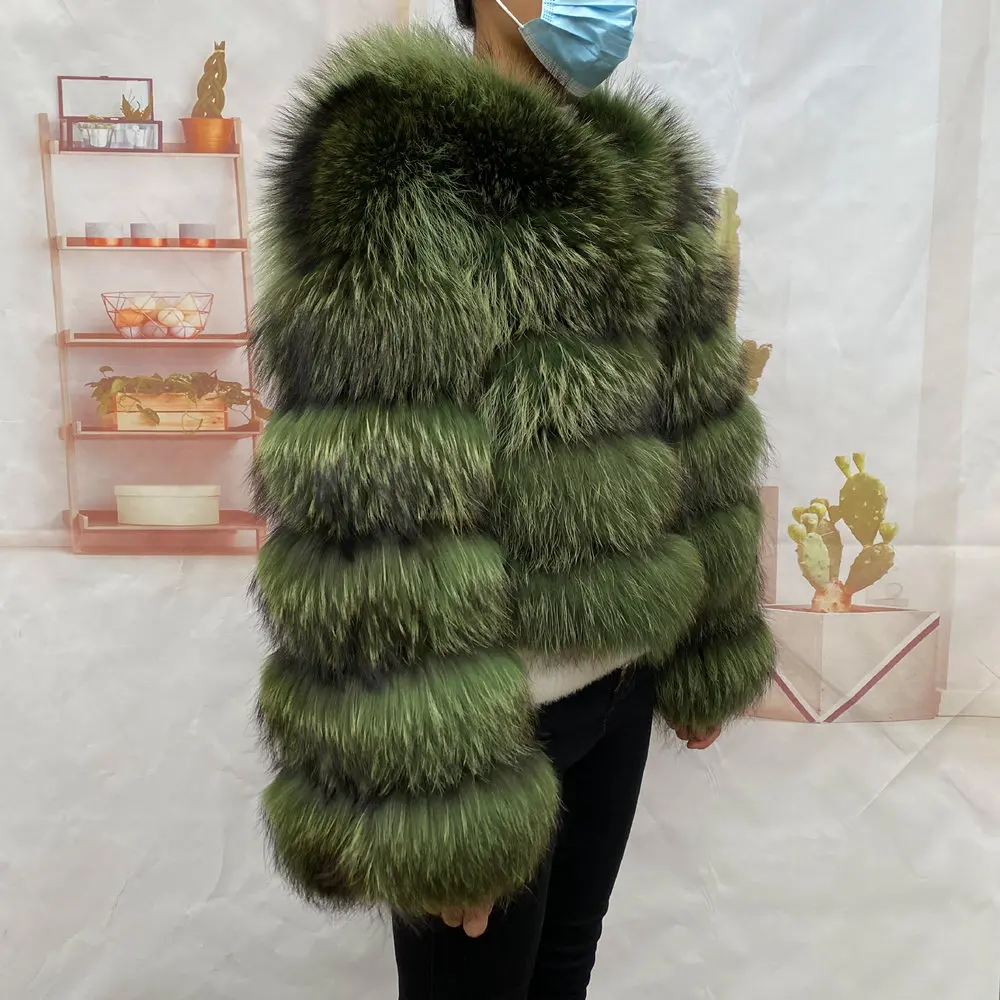 Real Natural Raccoon Jacket Women's Fashion Coats Real Fur Coat Round Neck Warm Thick Hoodie Detachable New Style