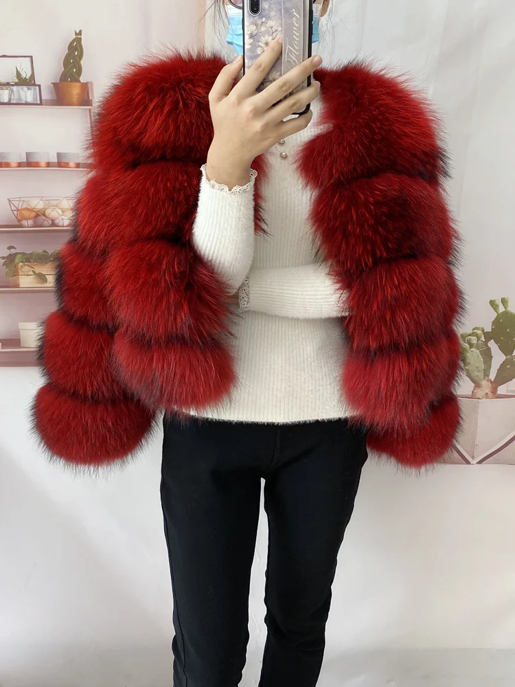 Real Natural Raccoon Jacket Women's Fashion Coats Real Fur Coat Round Neck Warm Thick Hoodie Detachable New Style