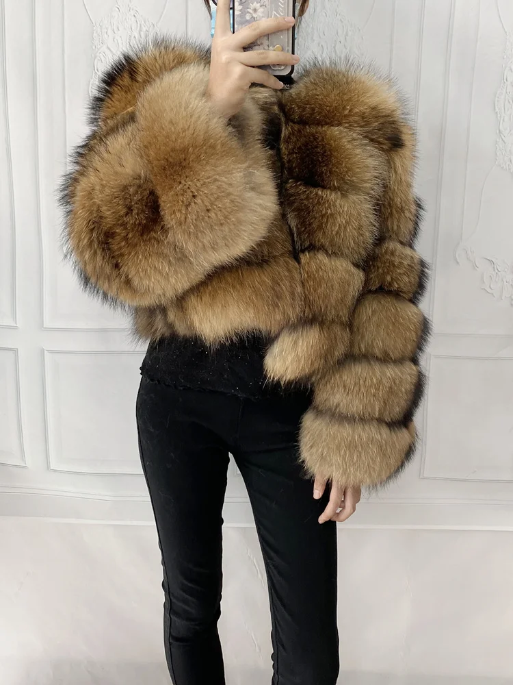 Real Natural Raccoon Jacket Women's Fashion Coats Real Fur Coat Round Neck Warm Thick Hoodie Detachable New Style