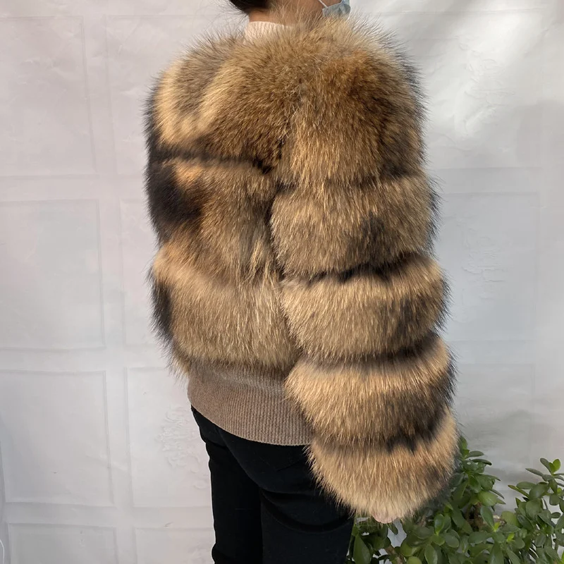 Real Natural Raccoon Jacket Women's Fashion Coats Real Fur Coat Round Neck Warm Thick Hoodie Detachable New Style