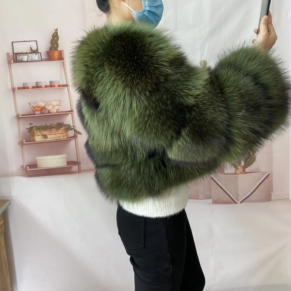 Real Natural Raccoon Jacket Women's Fashion Coats Real Fur Coat Round Neck Warm Thick Hoodie Detachable New Style