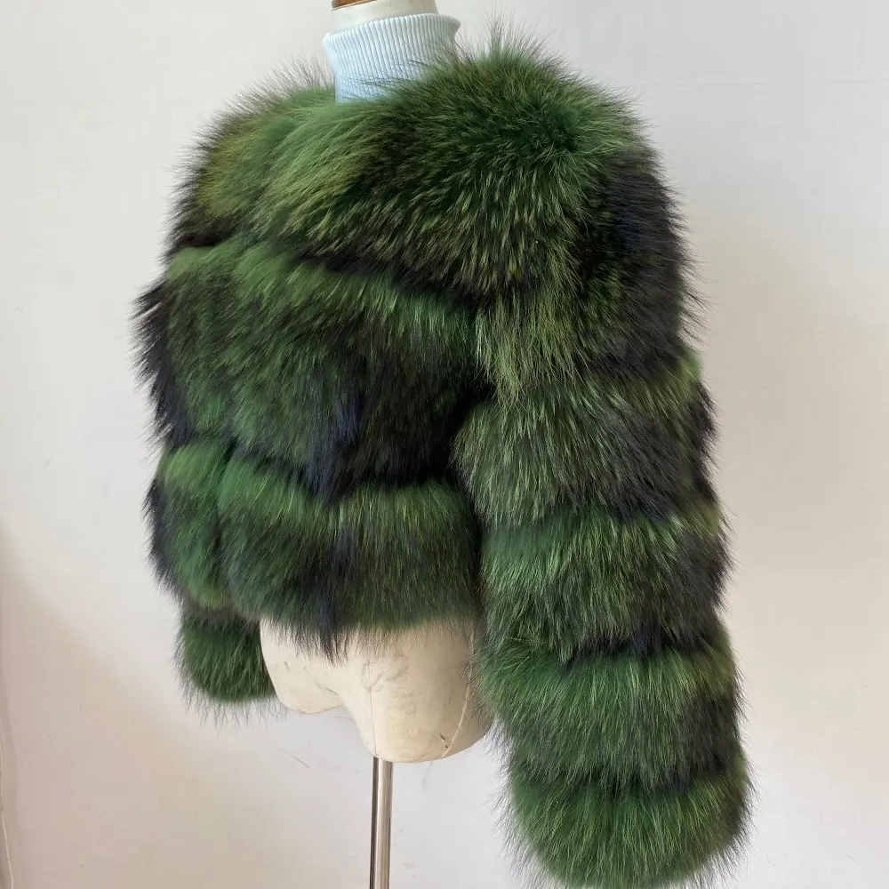 Real Natural Raccoon Jacket Women's Fashion Coats Real Fur Coat Round Neck Warm Thick Hoodie Detachable New Style