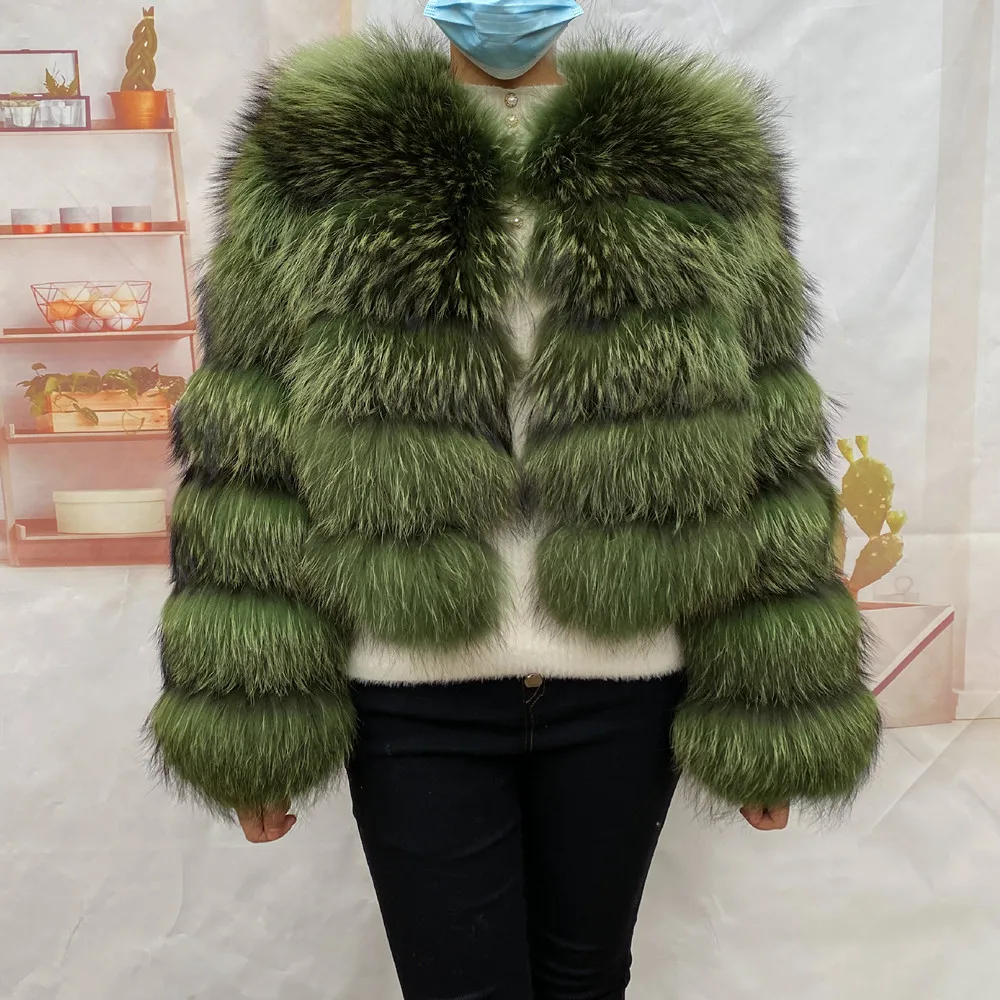 Real Natural Raccoon Jacket Women's Fashion Coats Real Fur Coat Round Neck Warm Thick Hoodie Detachable New Style