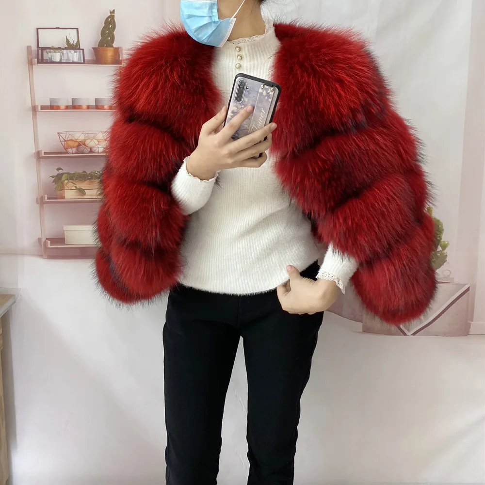 Real Natural Raccoon Jacket Women's Fashion Coats Real Fur Coat Round Neck Warm Thick Hoodie Detachable New Style
