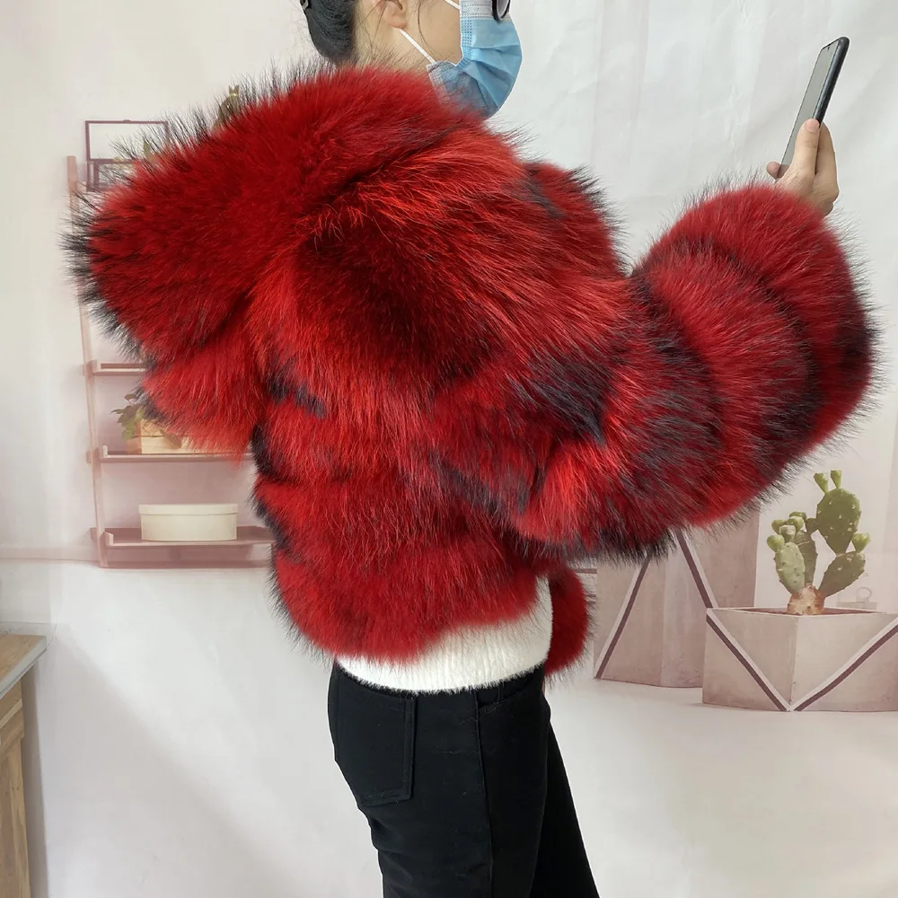 Real Natural Raccoon Jacket Women's Fashion Coats Real Fur Coat Round Neck Warm Thick Hoodie Detachable New Style