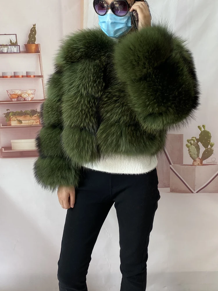 Real Natural Raccoon Jacket Women's Fashion Coats Real Fur Coat Round Neck Warm Thick Hoodie Detachable New Style