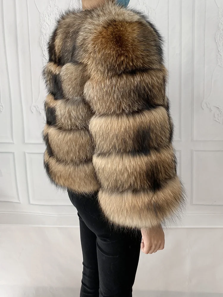 Real Natural Raccoon Jacket Women's Fashion Coats Real Fur Coat Round Neck Warm Thick Hoodie Detachable New Style