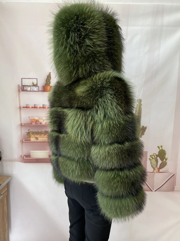 Real Natural Raccoon Jacket Women's Fashion Coats Real Fur Coat Round Neck Warm Thick Hoodie Detachable New Style