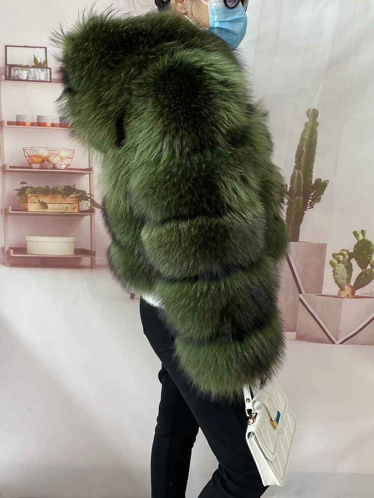 Real Natural Raccoon Jacket Women's Fashion Coats Real Fur Coat Round Neck Warm Thick Hoodie Detachable New Style