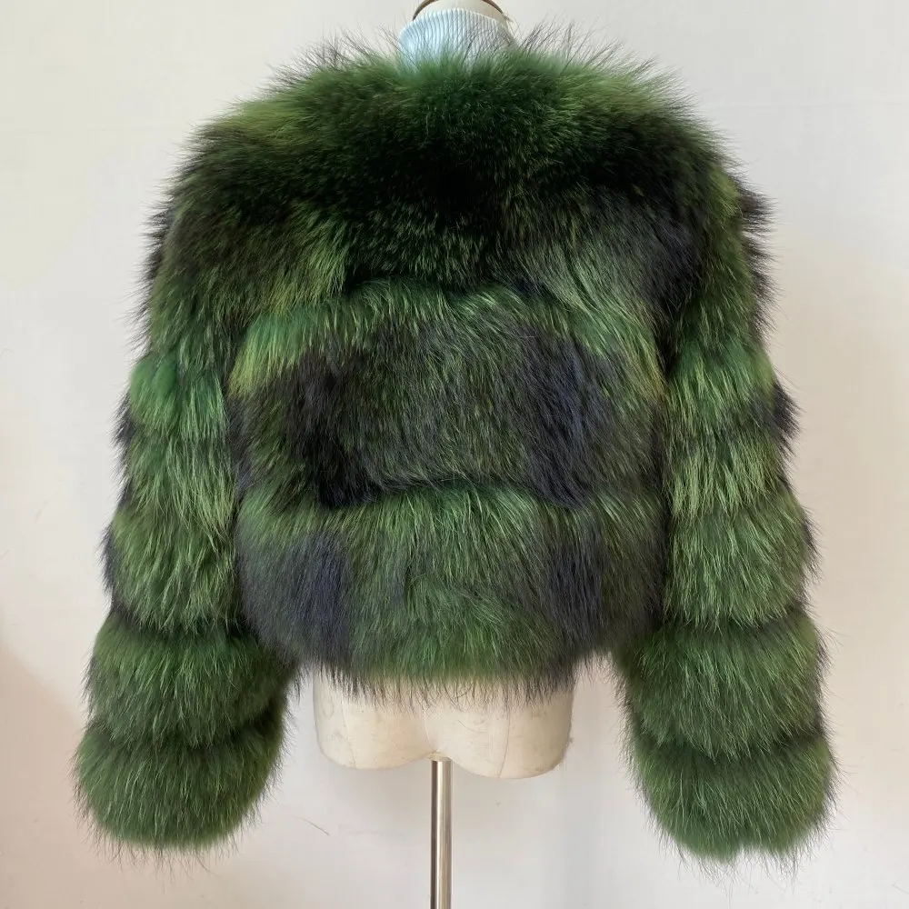 Real Natural Raccoon Jacket Women's Fashion Coats Real Fur Coat Round Neck Warm Thick Hoodie Detachable New Style