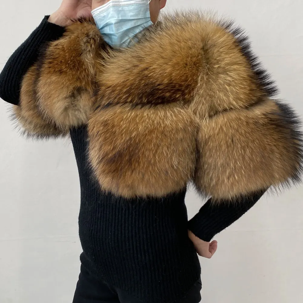 Real Natural Raccoon Jacket Women's Fashion Coats Real Fur Coat Round Neck Warm Thick Hoodie Detachable New Style