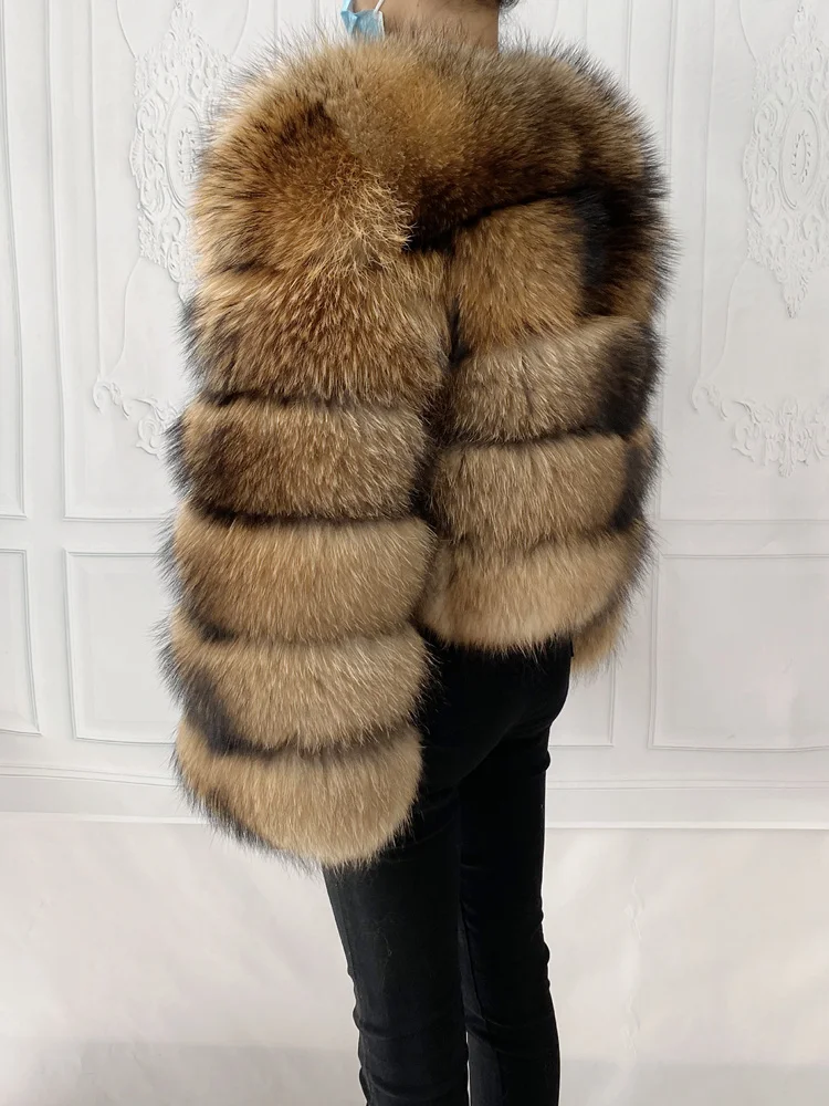 Real Natural Raccoon Jacket Women's Fashion Coats Real Fur Coat Round Neck Warm Thick Hoodie Detachable New Style