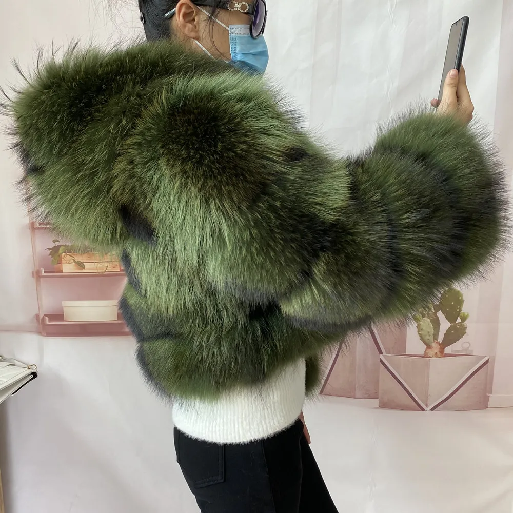 Real Natural Raccoon Jacket Women's Fashion Coats Real Fur Coat Round Neck Warm Thick Hoodie Detachable New Style