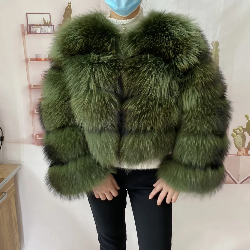 Real Natural Raccoon Jacket Women's Fashion Coats Real Fur Coat Round Neck Warm Thick Hoodie Detachable New Style