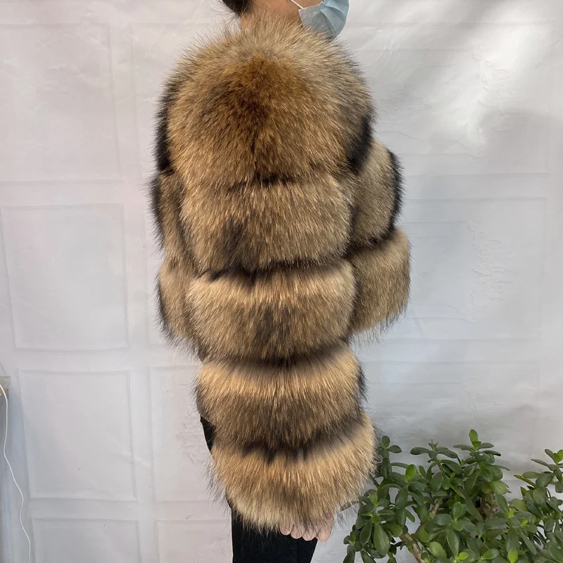 Real Natural Raccoon Jacket Women's Fashion Coats Real Fur Coat Round Neck Warm Thick Hoodie Detachable New Style