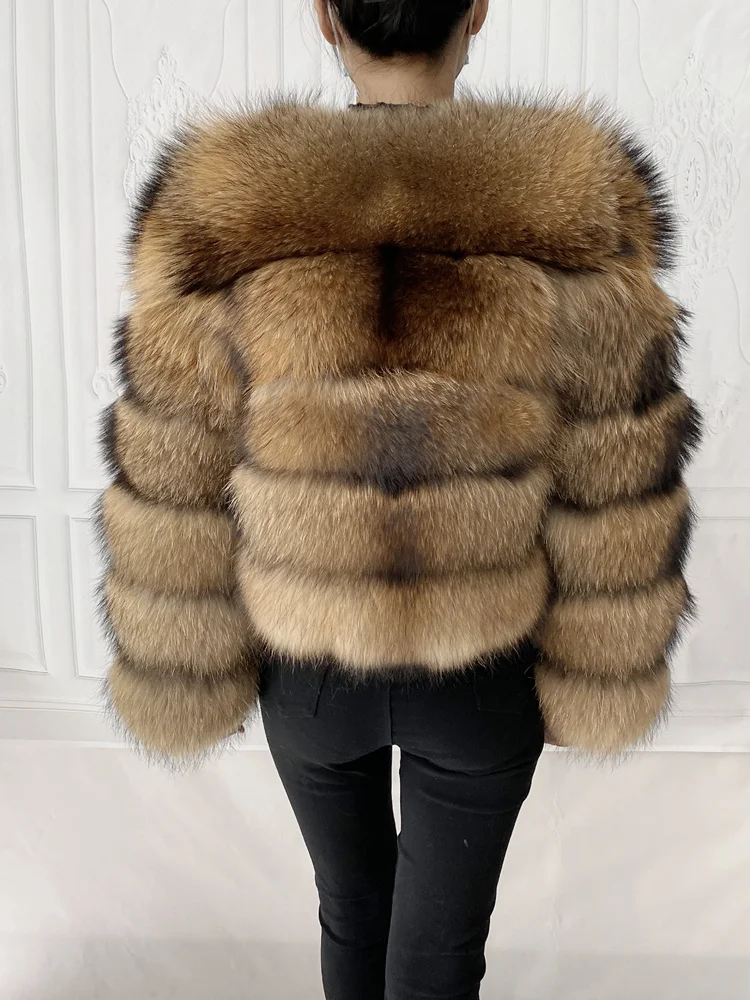 Real Natural Raccoon Jacket Women's Fashion Coats Real Fur Coat Round Neck Warm Thick Hoodie Detachable New Style