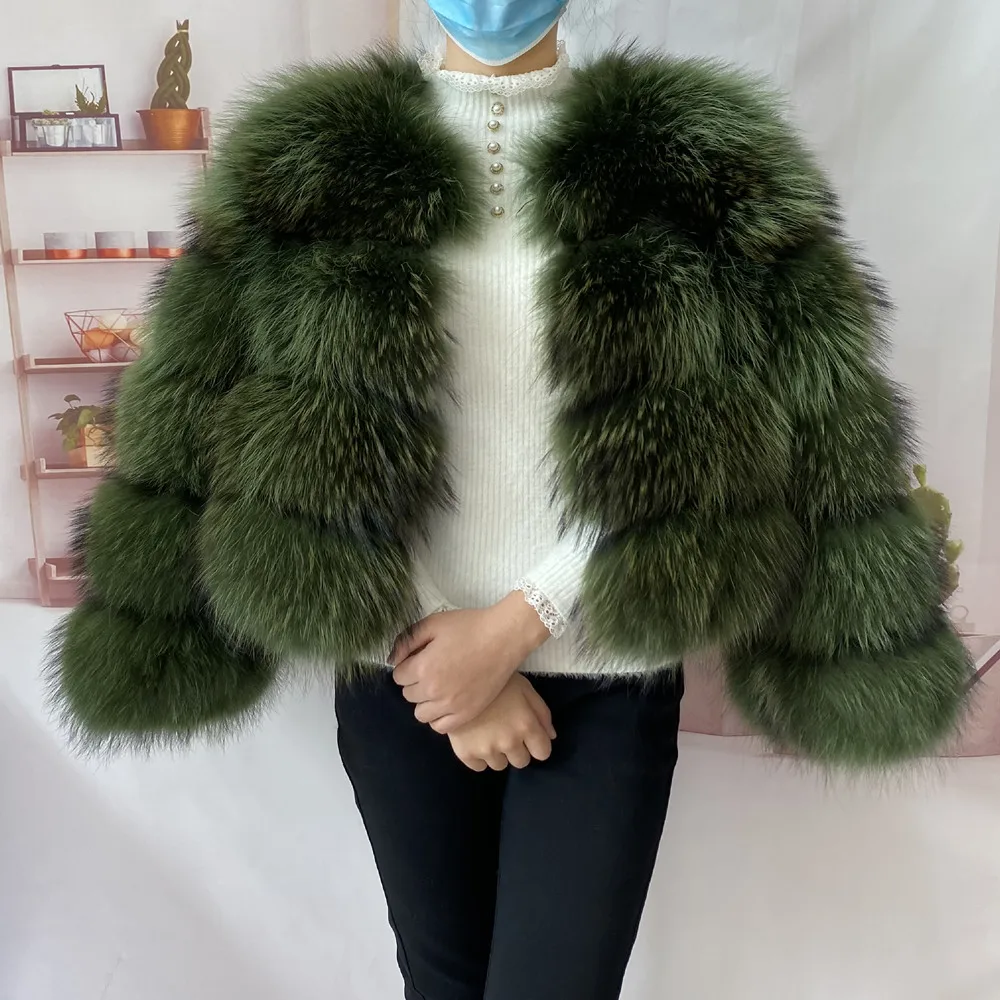 Real Natural Raccoon Jacket Women's Fashion Coats Real Fur Coat Round Neck Warm Thick Hoodie Detachable New Style