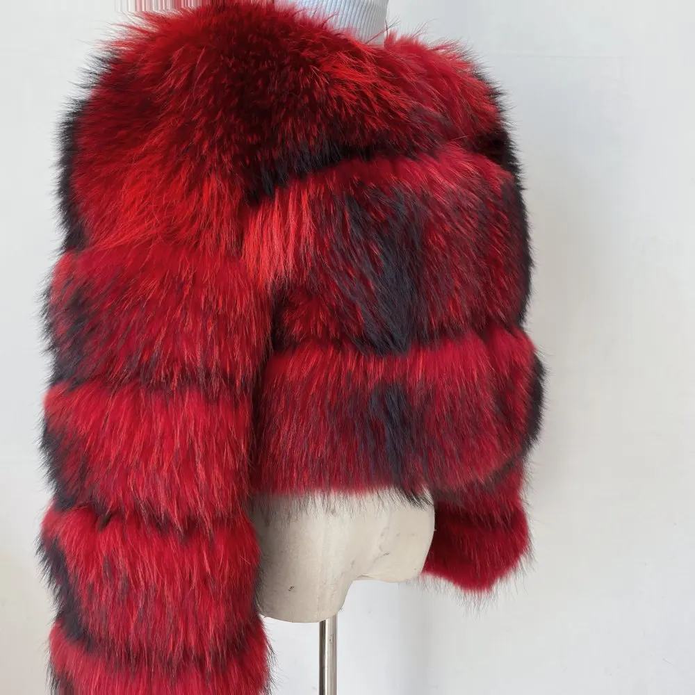 Real Natural Raccoon Jacket Women's Fashion Coats Real Fur Coat Round Neck Warm Thick Hoodie Detachable New Style