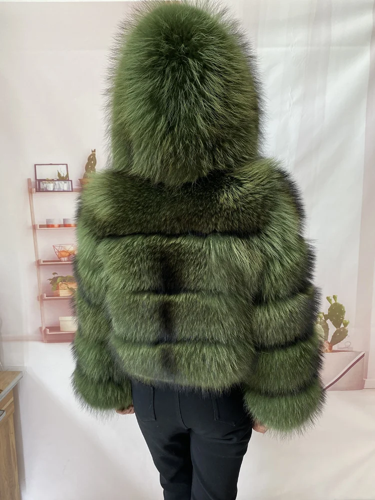 Real Natural Raccoon Jacket Women's Fashion Coats Real Fur Coat Round Neck Warm Thick Hoodie Detachable New Style