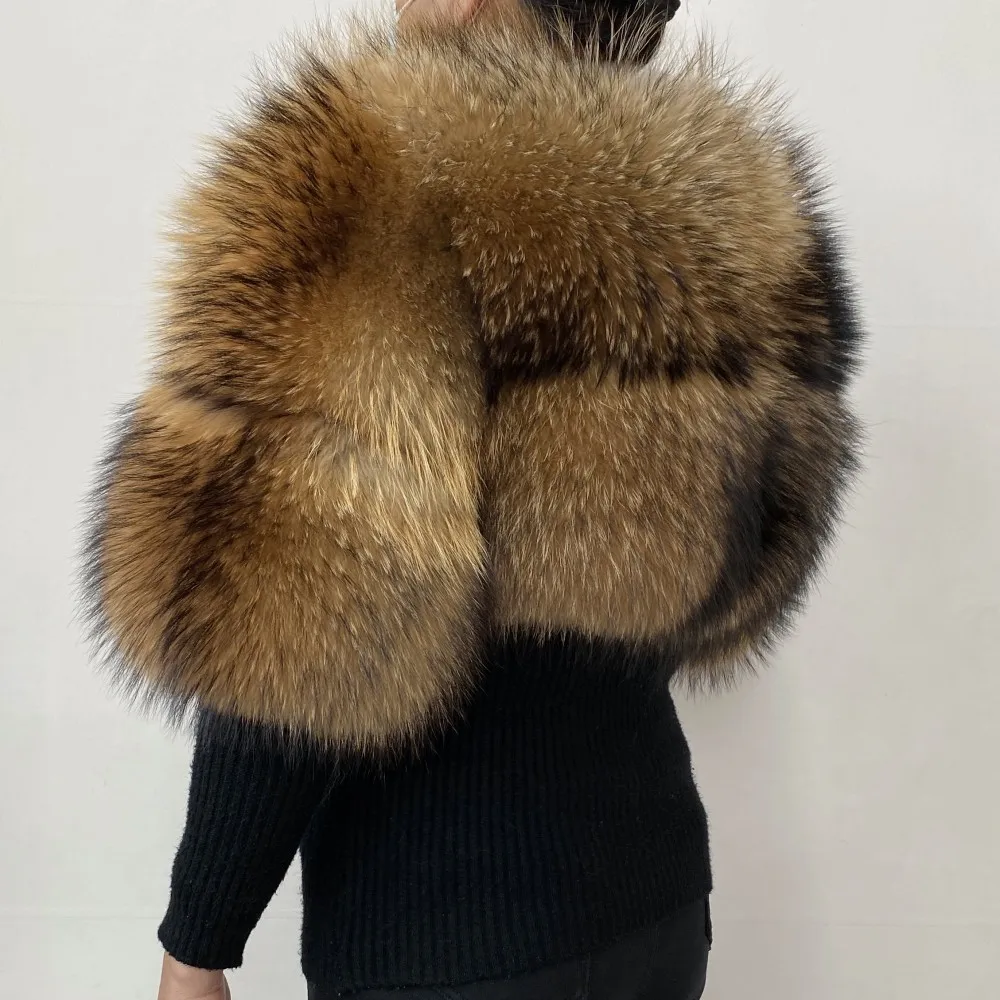 Real Natural Raccoon Jacket Women's Fashion Coats Real Fur Coat Round Neck Warm Thick Hoodie Detachable New Style