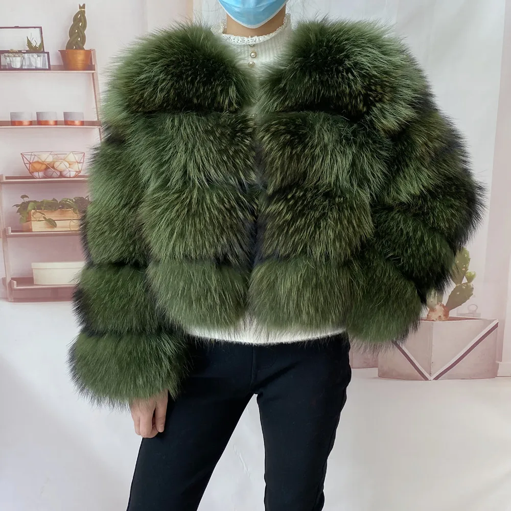 Real Natural Raccoon Jacket Women's Fashion Coats Real Fur Coat Round Neck Warm Thick Hoodie Detachable New Style