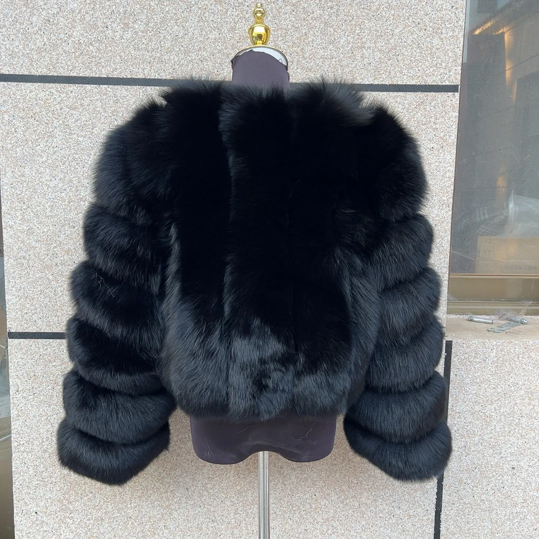 Women's Real Fox Fur Coat Winter Fashion Short Vertical Natural Fox Fur Raccoon Fur Jacket HUA QIU MEI SI