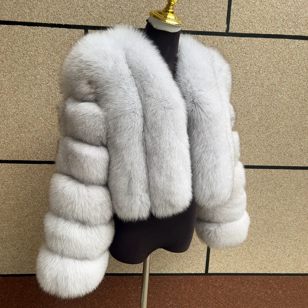 Women's Real Fox Fur Coat Winter Fashion Short Vertical Natural Fox Fur Raccoon Fur Jacket HUA QIU MEI SI