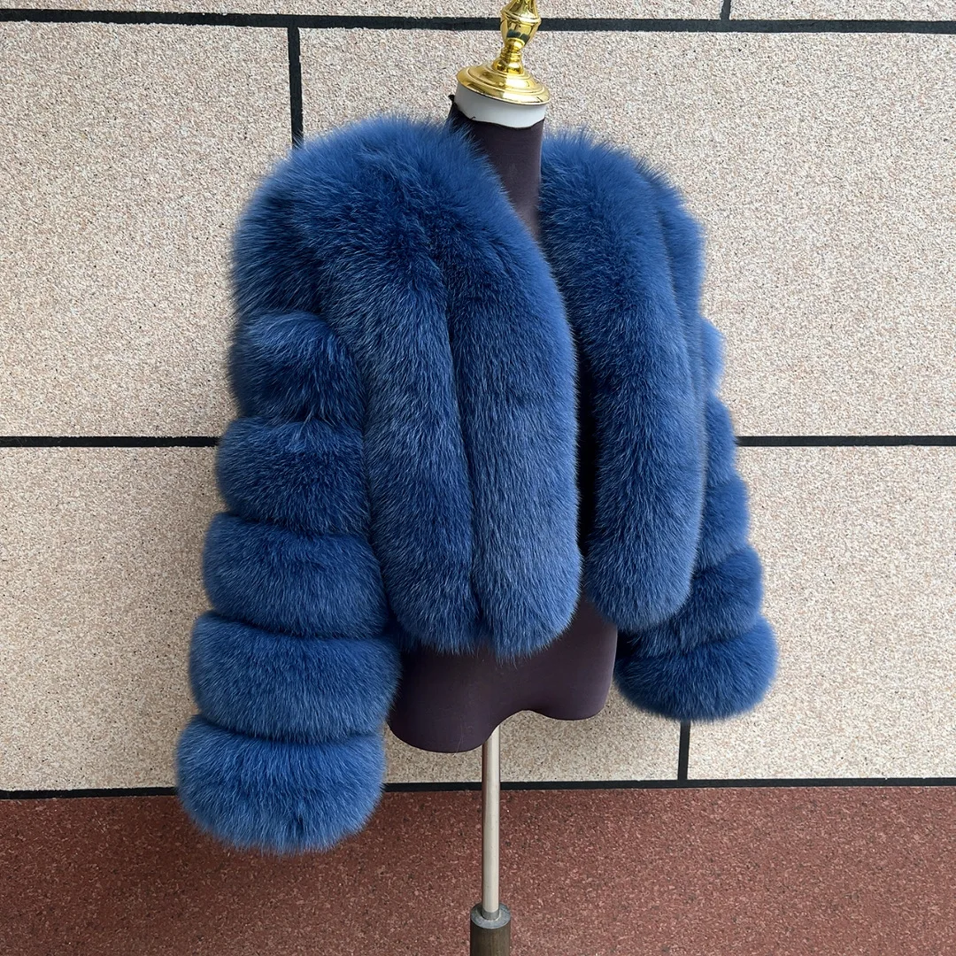 Women's Real Fox Fur Coat Winter Fashion Short Vertical Natural Fox Fur Raccoon Fur Jacket HUA QIU MEI SI