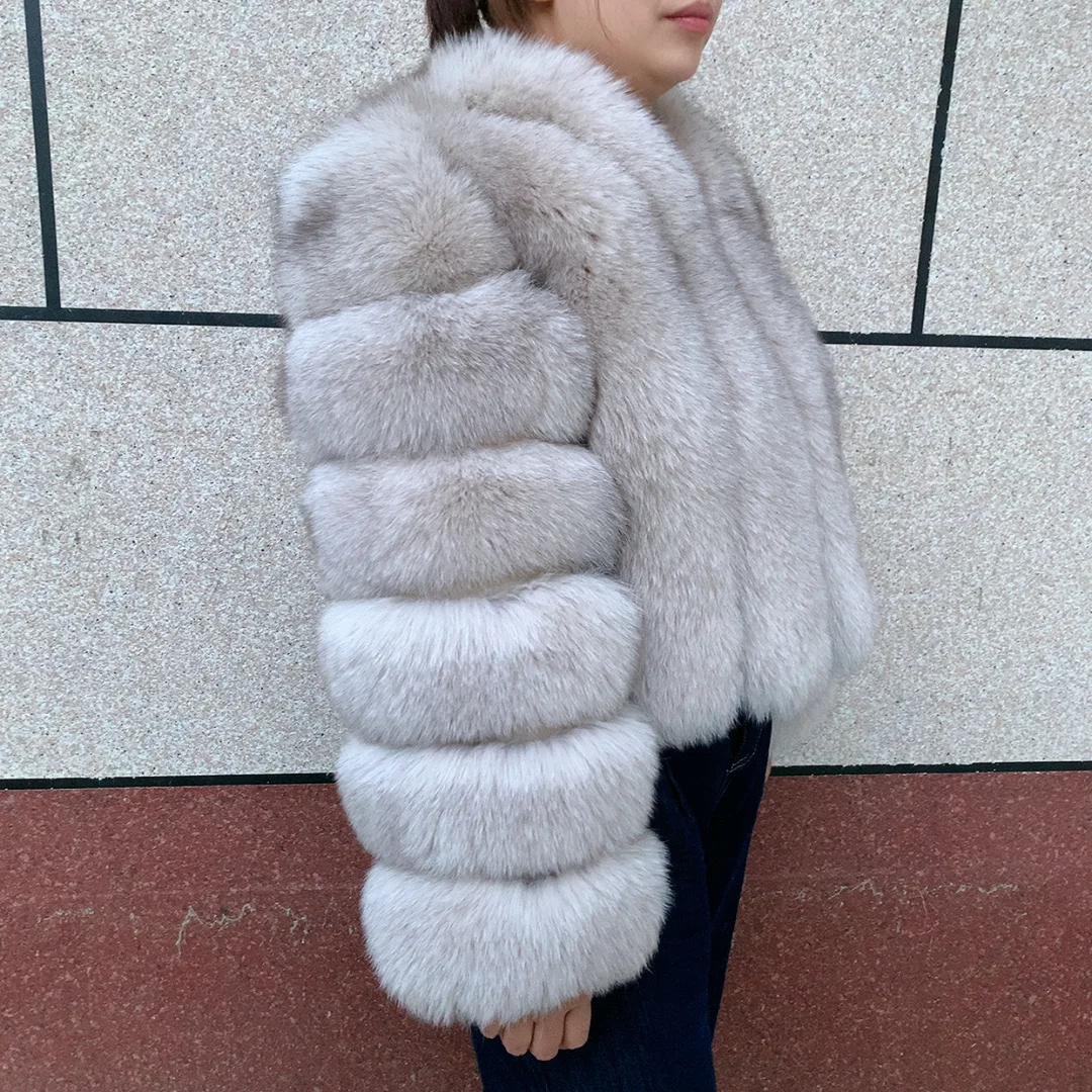 Women's Real Fox Fur Coat Winter Fashion Short Vertical Natural Fox Fur Raccoon Fur Jacket HUA QIU MEI SI