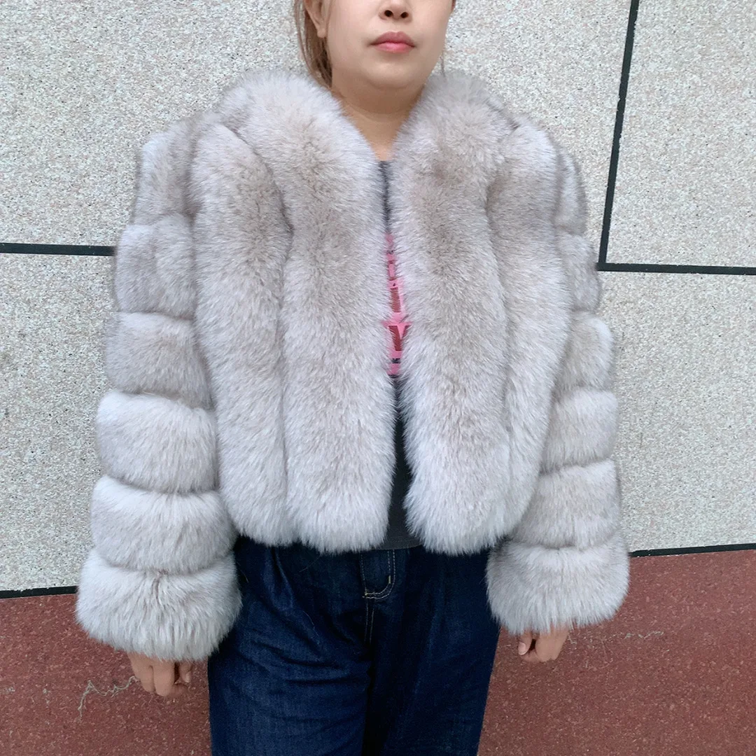 Women's Real Fox Fur Coat Winter Fashion Short Vertical Natural Fox Fur Raccoon Fur Jacket HUA QIU MEI SI