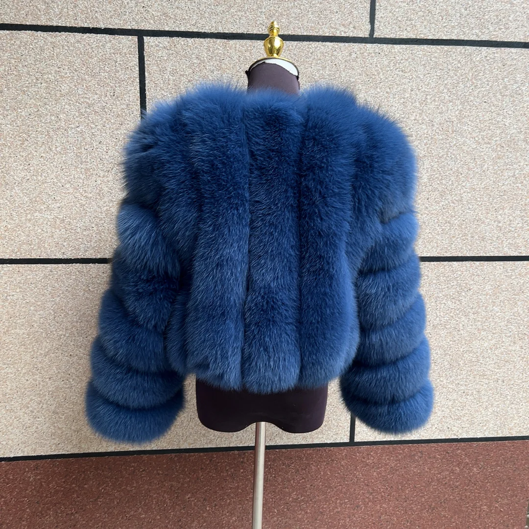Women's Real Fox Fur Coat Winter Fashion Short Vertical Natural Fox Fur Raccoon Fur Jacket HUA QIU MEI SI