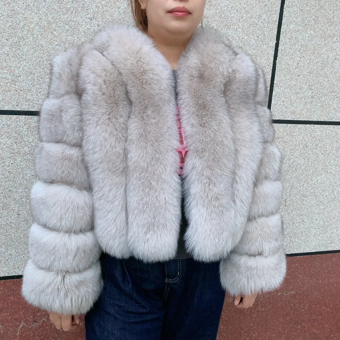 Women's Real Fox Fur Coat Winter Fashion Short Vertical Natural Fox Fur Raccoon Fur Jacket HUA QIU MEI SI