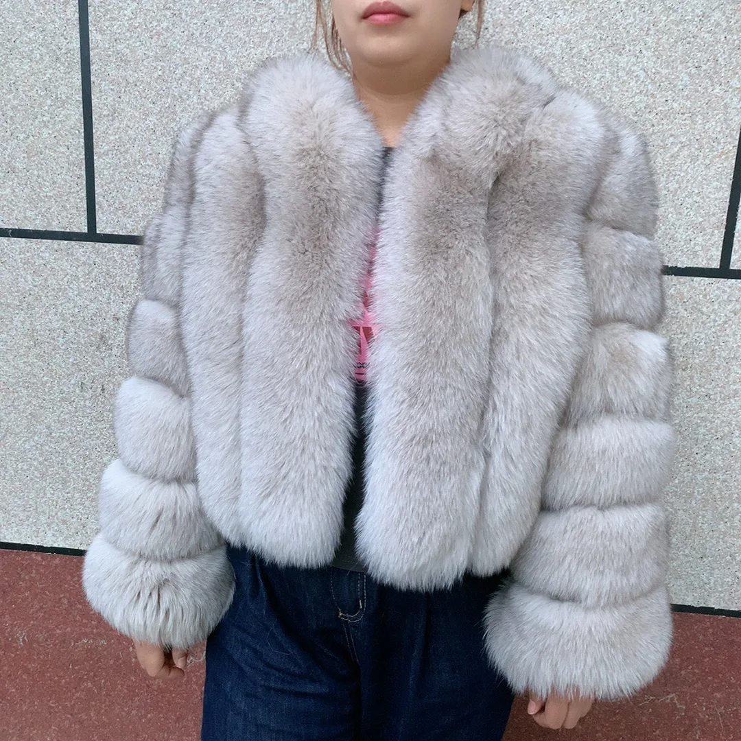 Women's Real Fox Fur Coat Winter Fashion Short Vertical Natural Fox Fur Raccoon Fur Jacket HUA QIU MEI SI