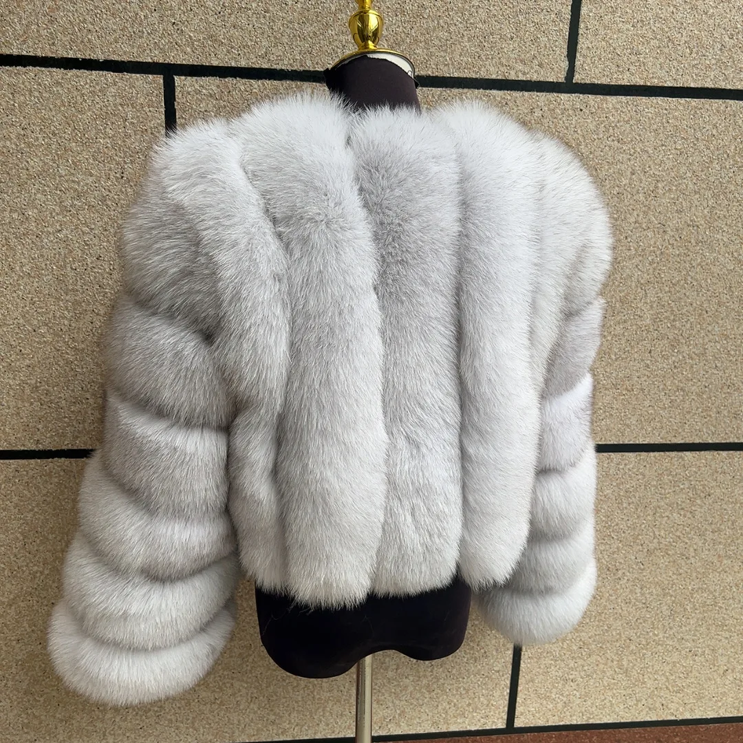 Women's Real Fox Fur Coat Winter Fashion Short Vertical Natural Fox Fur Raccoon Fur Jacket HUA QIU MEI SI