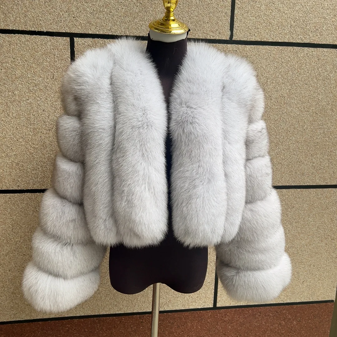 Women's Real Fox Fur Coat Winter Fashion Short Vertical Natural Fox Fur Raccoon Fur Jacket HUA QIU MEI SI